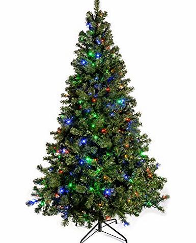 WeRChristmas 7 ft/ 2.1 m Spruce Pre-Lit Multi Function Christmas Tree with 300 Multi-Colour LED Lights/ 8 Setting Controller/ Easy Build Hinged Branches, Emerald Green