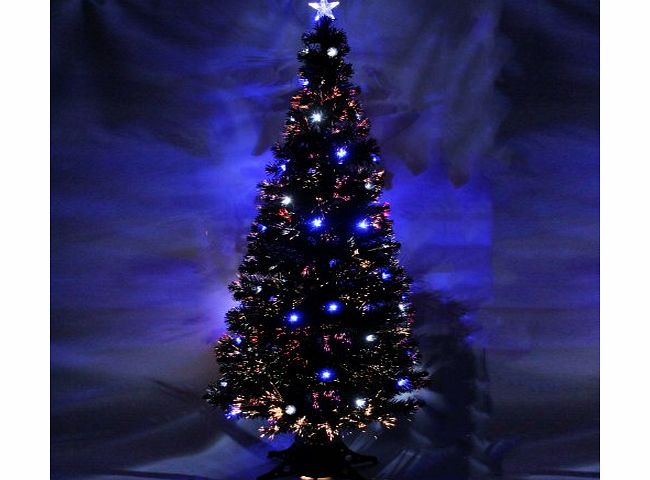 WeRChristmas 7 ft/ 210 cm Black Pre-Lit Multi-Colour Fibre Optic Christmas Tree with Blue/ White LED and Star Topper
