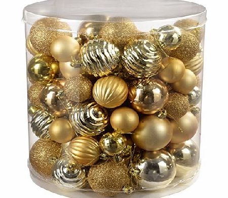 WeRChristmas 80-Piece Deluxe Variety Christmas Tree Baubles Decoration Pack, Gold