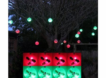WeRChristmas Giant LED Christmas Tree Baubles Colour Changing Frosted Spheres with Holly Design and 30 m Cable, Set of 8, Red/ Green