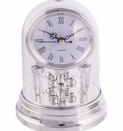 Silver Coloured Retro Kitsch Vintage Style Spinning Mantle Clock w/ Dome Cover