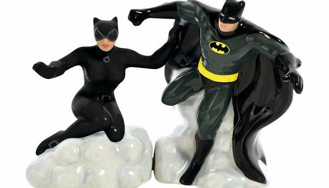 Westland Giftware Magnetic Ceramic Salt and Pepper Shaker Set, DC Comics Batman and Catwoman, 4-Inch, Set of 2