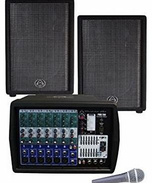 Wharfedale Pro PMX700 System Powered Mixer 2x 12 inch PA Speakers and Microphone