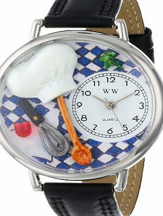 Whimsical Watches Chef Black Skin Leather and Silvertone Unisex Quartz Watch with White Dial Analogue Display and Multicolour Leather Strap U-0310002