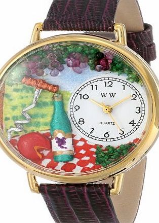 Whimsical Watches Wine and Cheese Purple Leather and Goldtone Unisex Quartz Watch with White Dial Analogue Display and Multicolour Leather Strap G-0310010