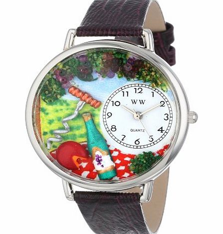 Whimsical Watches Wine and Cheese Purple Leather and Silvertone Unisex Quartz Watch with White Dial Analogue Display and Multicolour Leather Strap U-0310010