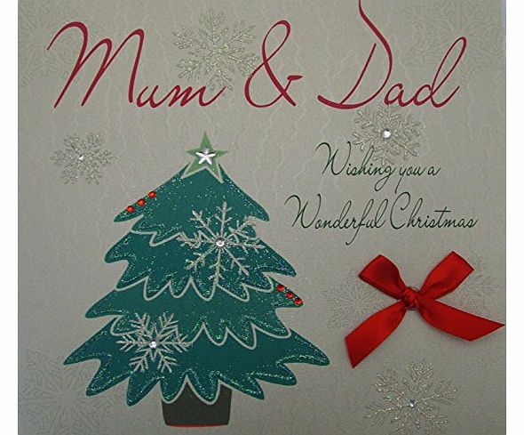 White Cotton Code Cards Xcb5 Mum and Dad Wishing You Awonderful Christmas Large Handmade Card, Tree