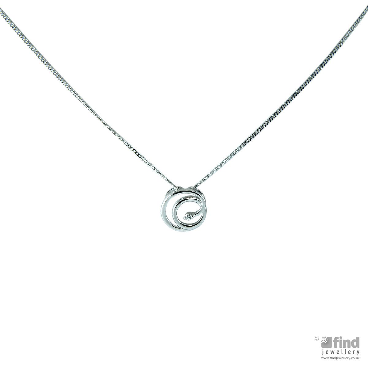 White Ice Ladies Sterling Silver Swirl Diamond Necklace