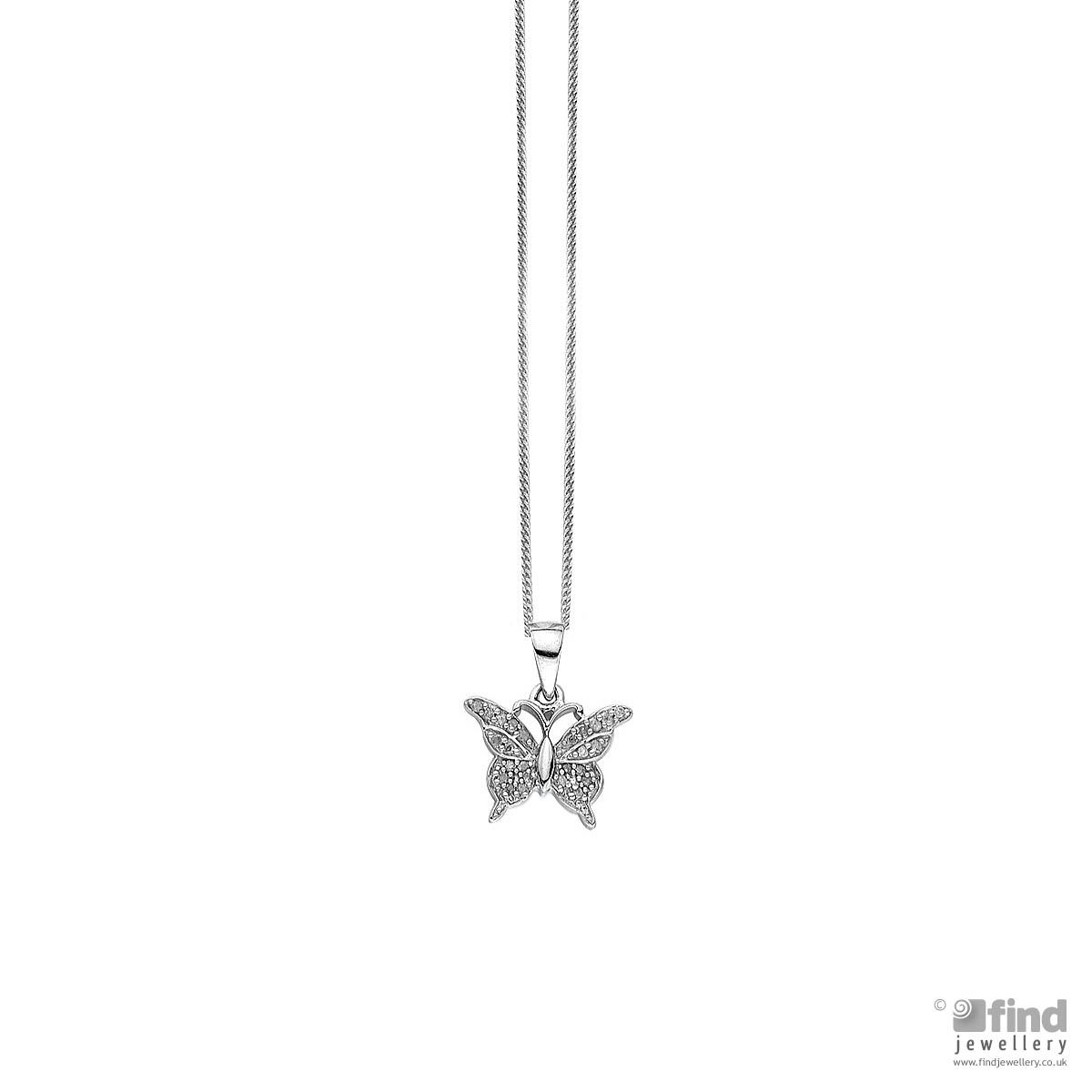 Sterling Silver Diamond Butterfly Necklace