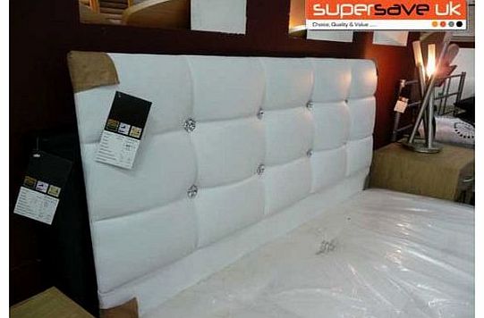 WHOLE SALE DIRECT Faux Leather White Crystal Diamante Double Bed 4ft6`` Standard Size Headboard Only