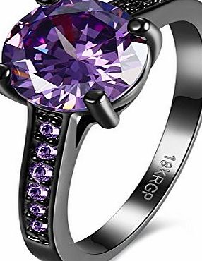WIBERN Womens Gun Black Plated Blue/Purple Zircon Eternity Wedding Band Rings Party Rings For Women (Purple Zircon, L 1/2)