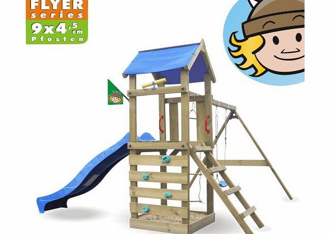  FreeFlyer Climbing frame, climbing tower with slide, swing, sandpit + complete accessory set