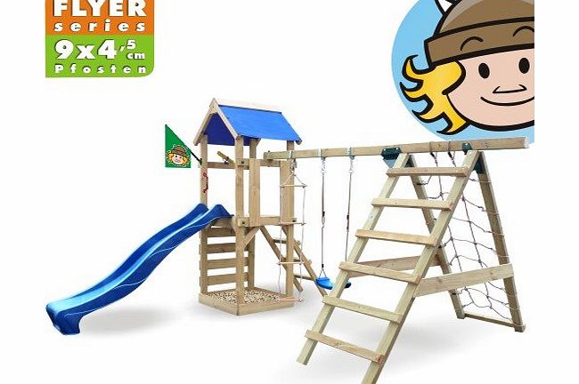  StarFlyer Climbing frame, climbing tower with slide, swing, sandpit + complete accessory set