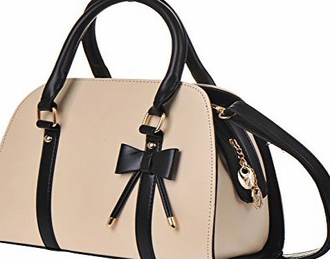WIDEN ELECTRIC Hot Womens Vintage Messenger Handbag Shoulder Bag Tote with Bow (Beige-A)