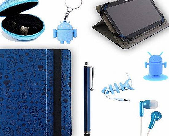 Wild-Techno 7`` Inch Cartoon Folio Case fits LEXIBOOK CHILDRENS FIRST TABLET / LEXIBOOK DISNEY CARS / LEXIBOOK BARBIE 7 Inch Tablet Android Jelly Bean 4.2 4.3 , Kit Kat 4.4 amp; Accessories (BLUE)