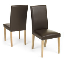 Milan Dining Chair Faux Leather Brown x 2