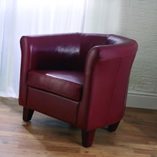 Real Leather Tub Chair Red