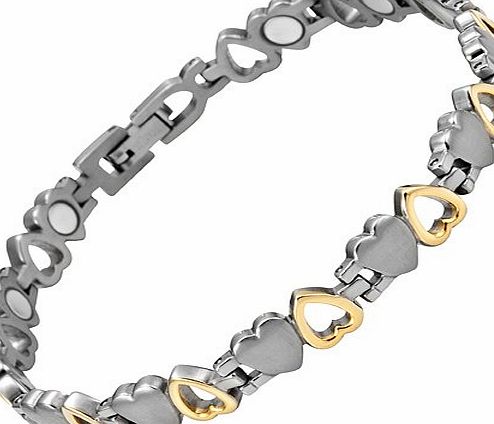 New Ladies Love Heart Design Titanium Magnetic Bracelet In Black Velvet Gift Box + Free Link Removal Tool