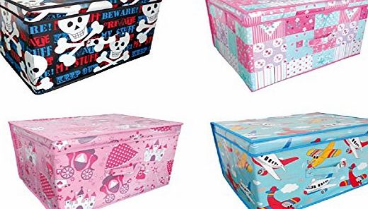 Wilson_Direct Kids Childrens Jumbo Large Toy Box Storage Box Chest Boxs Foldable Room Tidy Chest Trunk With Lid Coice Of 4 Designs Size (Length x Width x Height): W-50cm x D-40cm x H-30cm (Boys Planes)
