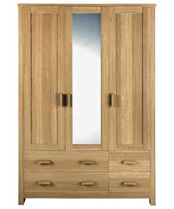 Winchester 3 Door 4 Drawer Mirrored Wardrobe - Oak