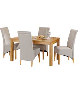 Oak Finish Dining Table and 4 Cream