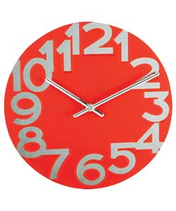 Red Glass Wall Clock with Mirror Numbers
