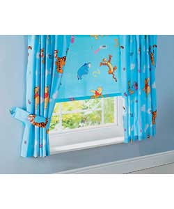 Winnie the Pooh Pair of 66 x 54in Unlined Curtains - Blue