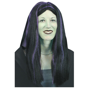 witch Wig, Black with Purple Streaks