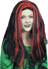 Witch Wig with Red Streaks