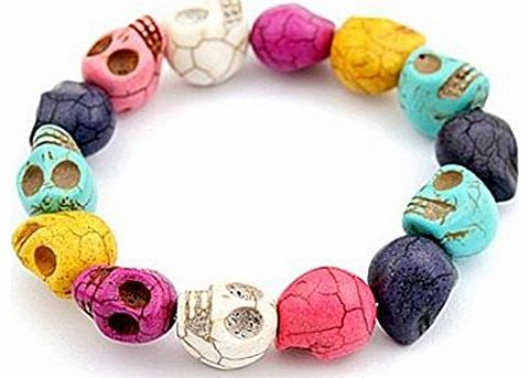 Rock Fashion Cool Friendship Multi Colorful Skull Bead Loose Chain Bracelet