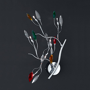 Wofi Lighting Albero Chrome Wall Light With Clear, Red, Green And Amber Decorative Glass Pieces