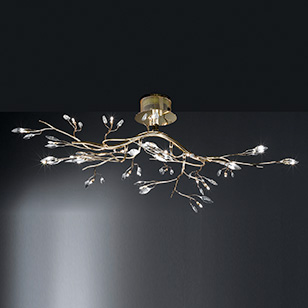 Wofi Lighting Albero Gold Finish Ceiling Light With Decorative Leaf Shaped Shades And Glass Pieces