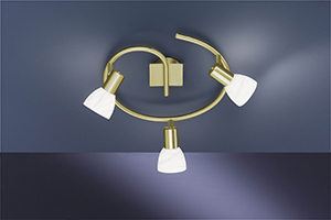 Wofi Lighting Angola Modern Brass Matt Circular Ceiling Light With Three Spotlights With Glass Shades