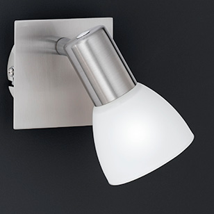 Wofi Lighting Angola Modern Energy Saving Wall Light In Nickel With White Glass Shade And Fitted Switch