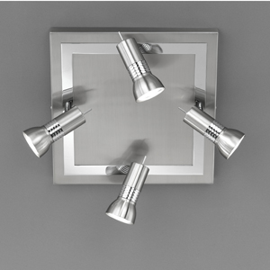 Belize Nickel-matt And Chrome Square Ceiling Light With Four Spotlights
