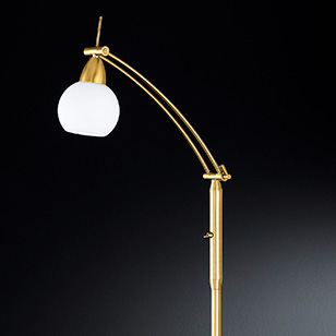 Bolton Modern Energy Saving Floor Lamp With A Coloured Brass Base And Glass Shade
