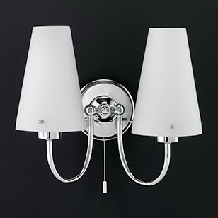 Wofi Lighting Dallas Modern Double Wall Light In A Chrome Finish With White Glass Shades