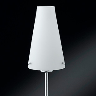 Dallas Modern Low Energy Table Light With A Chrome Base And A White Glass Shade