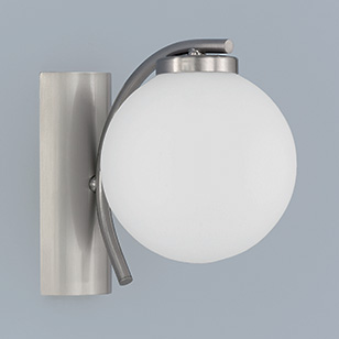 Wofi Lighting Globe Modern Wall Light In Nickel-matt With White Opaque Glass Shade