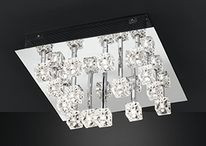 Wofi Lighting Indore Chrome And Glass Square Ceiling Light With Small Cube Shaped Glass Shades