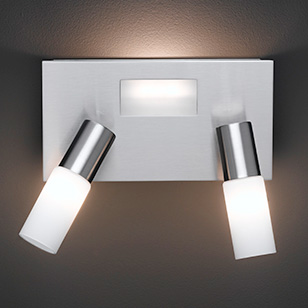 Jordan Energy Saving Nickel Wall Light With 2 Spots And A Recessed Light In The Back Plate