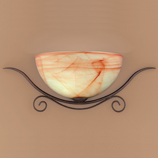 Wofi Lighting Lacchino Traditional Wall Light Rust Effect With Cream And Terracotta Marbled Glass Shade