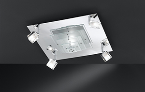 Laian Modern Chrome And Glass Square Ceiling Light With Four Spotlights