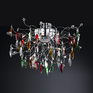 Wofi Lighting Maine Chrome Ceiling Light With Red, Amber And Green Glass Detail