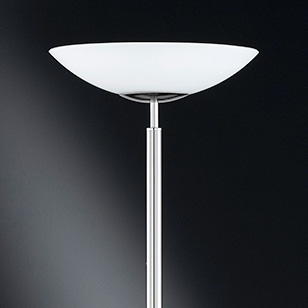 Wofi Lighting Mikkeli Modern Energy Saving Nickel-matt Uplighter Floor Lamp With A White Glass Shade