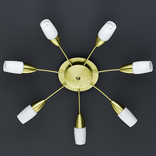 Wofi Lighting Pali II Modern Energy Saving Ceiling Light In Brass-matt With Seven White Glass Shades