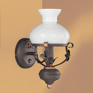 Petro Traditional Brown Rust Effect Wall Light With A White Glossy Glass Shade