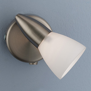Wofi Lighting Piccolo Modern Wall Light In Nickel-matt With A White Opaque Glass Shade