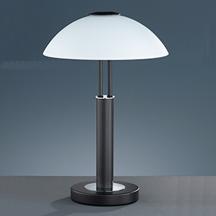 Wofi Lighting Prescot Black Modern Table Light With A White Dome Shaped Glass Shade
