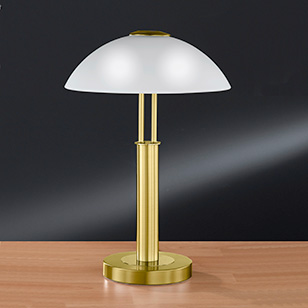 Wofi Lighting Prescot Brass Matt Modern Table Light With A White Dome Shaped Glass Shade